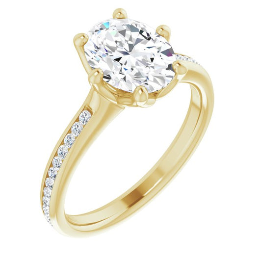 10K Yellow Gold Customizable 6-prong Oval Cut Design with Round Channel Accents