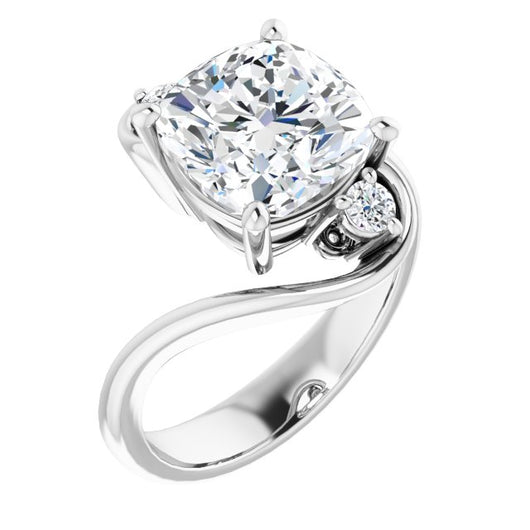 10K White Gold Customizable 3-stone Cushion Cut Setting featuring Artisan Bypass