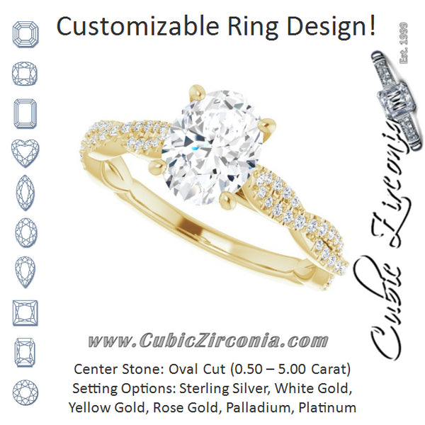 Cubic Zirconia Engagement Ring- The Alelli (Customizable Oval Cut Style with Thin and Twisted Micropavé Band)