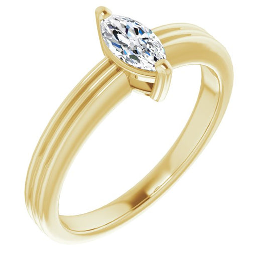 10K Yellow Gold Customizable Marquise Cut Solitaire with Double-Grooved Band