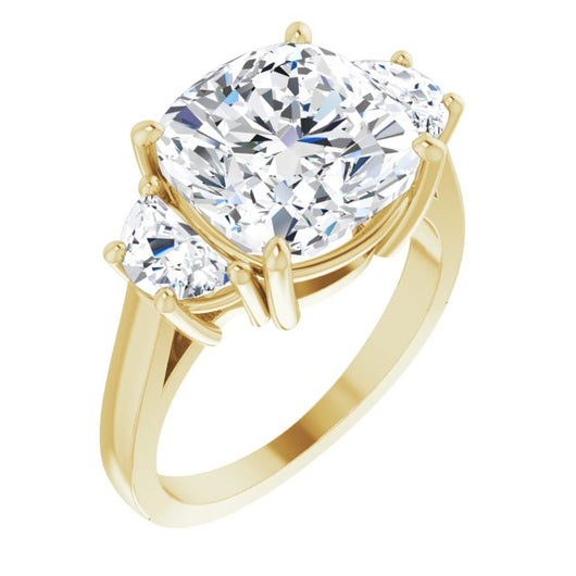 10K Yellow Gold Customizable 3-stone Design with Cushion Cut Center and Half-moon Side Stones