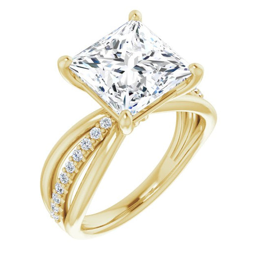 10K Yellow Gold Customizable Princess/Square Cut Design with Tri-Split Accented Band