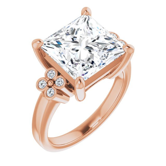 10K Rose Gold Customizable 9-stone Design with Princess/Square Cut Center and Complementary Quad Bezel-Accent Sets