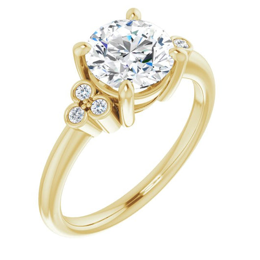 10K Yellow Gold Customizable 7-stone Round Cut Center with Round-Bezel Side Stones