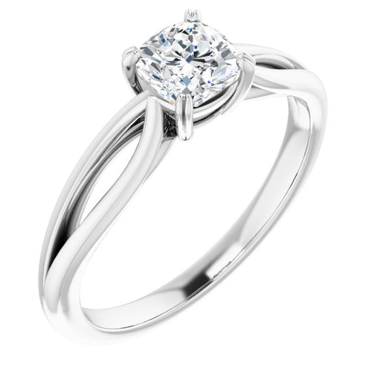 10K White Gold Customizable Cushion Cut Solitaire with Wide-Split Band