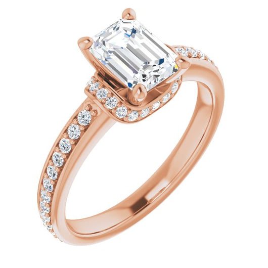 10K Rose Gold Customizable Emerald/Radiant Cut Setting with Organic Under-halo & Shared Prong Band