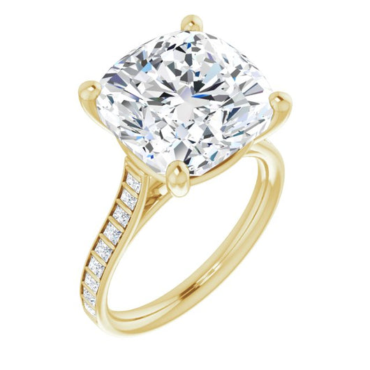 10K Yellow Gold Customizable Cushion Cut Style with Princess Channel Bar Setting