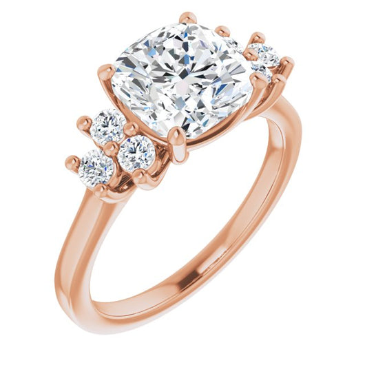 10K Rose Gold Customizable Cushion Cut 7-stone Prong-Set Design