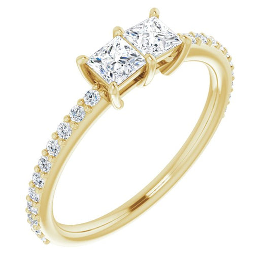 10K Yellow Gold Customizable Enhanced 2-stone Princess/Square Cut Design with Ultra-thin Accented Band