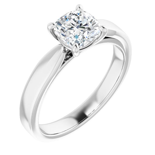 10K White Gold Customizable Cushion Cut Cathedral Solitaire with Wide Tapered Band