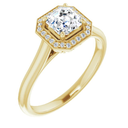 10K Yellow Gold Customizable Cathedral-Raised Asscher Cut Halo Style