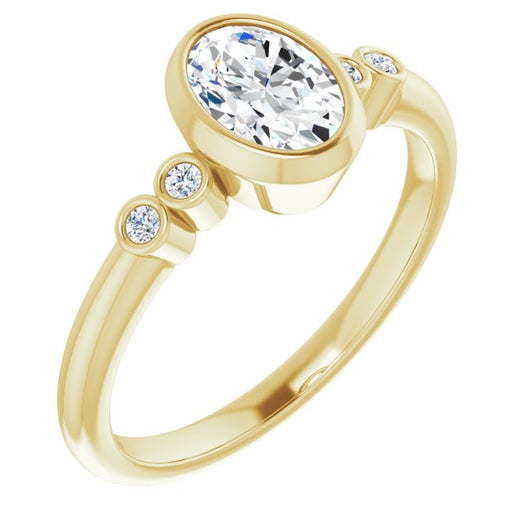 10K Yellow Gold Customizable 5-stone Bezel-set Oval Cut Design with Quad Round-Bezel Side Stones