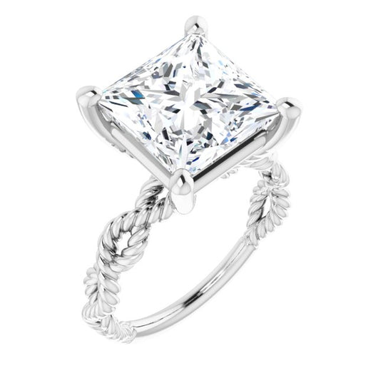 10K White Gold Customizable Princess/Square Cut Solitaire with Infinity-inspired Twisting-Rope Split Band