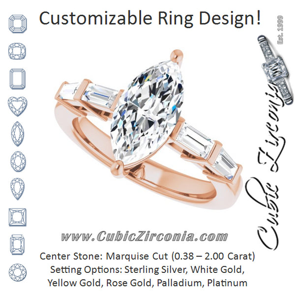 Cubic Zirconia Engagement Ring- The Bodhi (Customizable 9-stone Design with Marquise Cut Center and Round Bezel Accents)