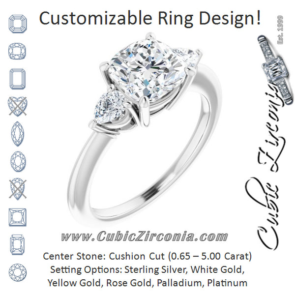 Cubic Zirconia Engagement Ring- The Zhata (Customizable 3-stone Cushion Style with Pear Accents)