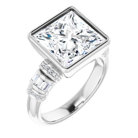 10K White Gold Customizable Bezel-set Princess/Square Cut Setting with Wide Sleeve-Accented Band