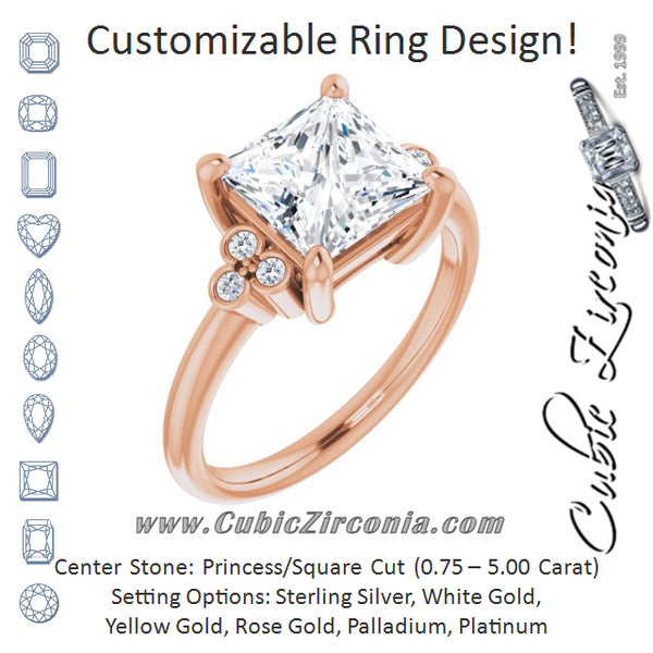 Cubic Zirconia Engagement Ring- The Irene (Customizable 7-stone Princess/Square Cut Center with Round-Bezel Side Stones)