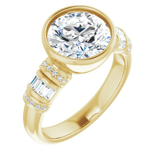 10K Yellow Gold Customizable Bezel-set Round Cut Setting with Wide Sleeve-Accented Band