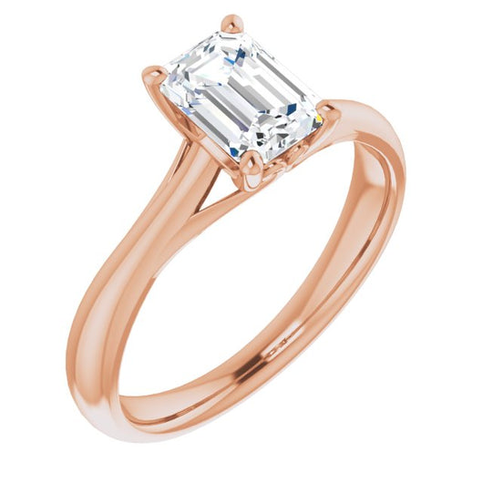 10K Rose Gold Customizable Emerald/Radiant Cut Solitaire with Decorative Prongs & Tapered Band