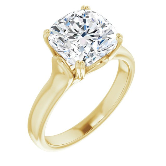 10K Yellow Gold Customizable Cushion Cut Solitaire with Under-trellis Design