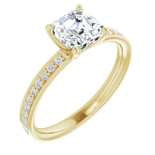 10K Yellow Gold Customizable Classic Prong-set Asscher Cut Design with Shared Prong Band