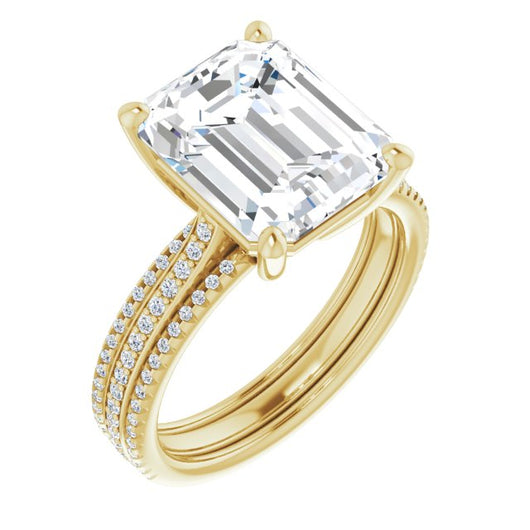 10K Yellow Gold Customizable Emerald/Radiant Cut Center with Wide Pavé Accented Band