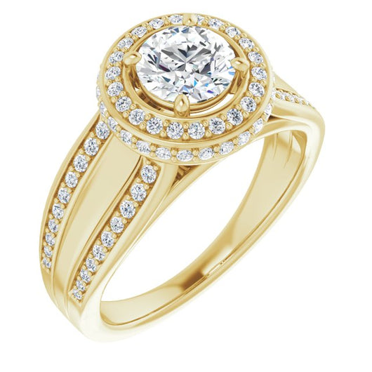 10K Yellow Gold Customizable Halo-style Round Cut with Under-halo & Ultra-wide Band