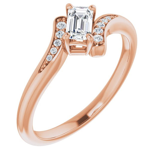 10K Rose Gold Customizable 11-stone Emerald/Radiant Cut Design with Bypass Channel Accents