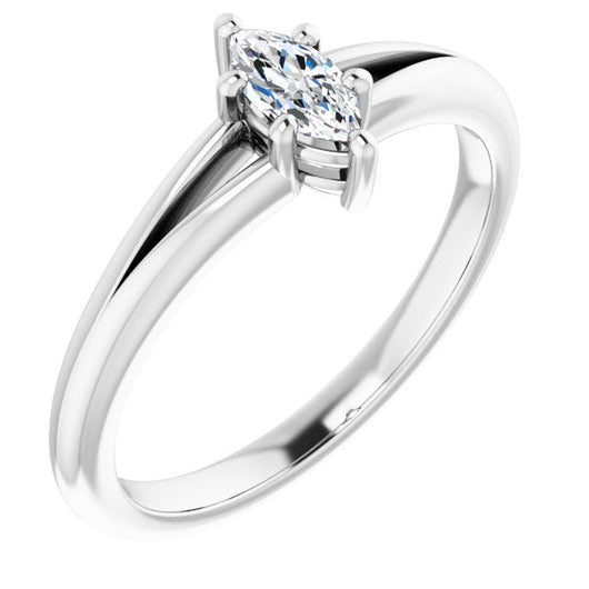 14K White Gold Customizable Marquise Cut Solitaire with Tapered Split Band