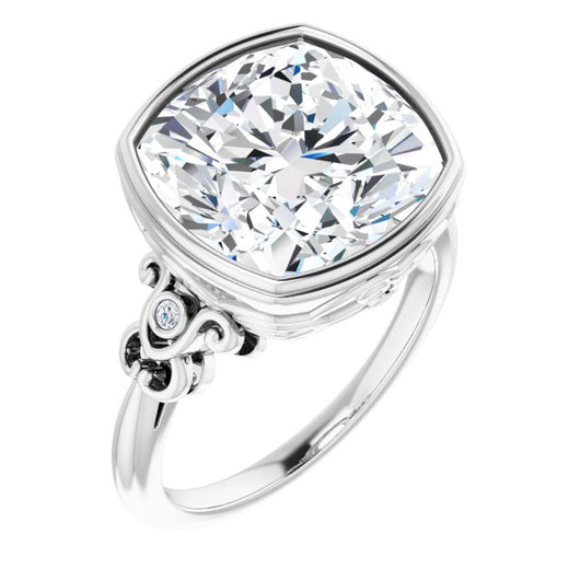 10K White Gold Customizable 5-stone Design with Cushion Cut Center and Quad Round-Bezel Accents