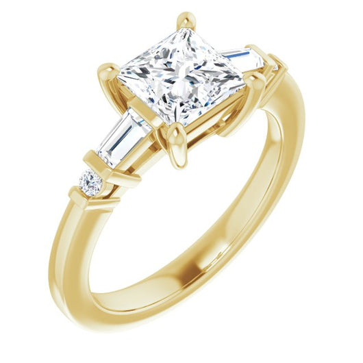 10K Yellow Gold Customizable 5-stone Baguette+Round-Accented Princess/Square Cut Design)