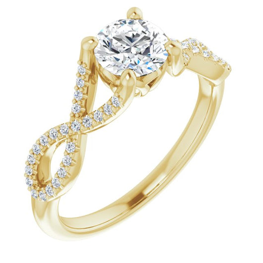 10K Yellow Gold Customizable Round Cut Design with Twisting Infinity-inspired, Pavé Split Band