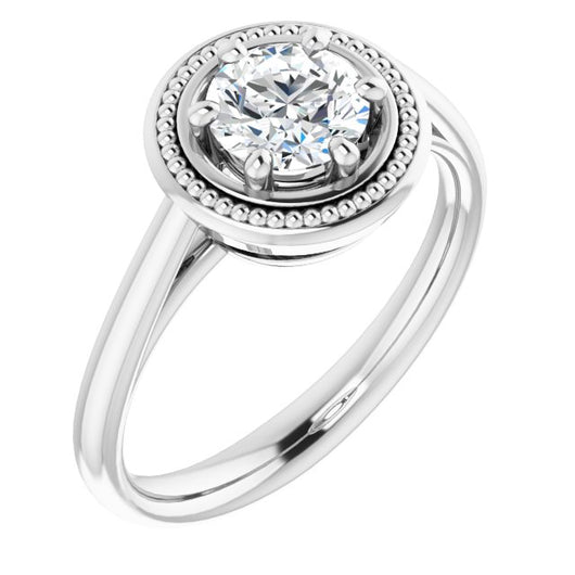 10K White Gold Customizable Round Cut Solitaire with Metallic Drops Halo Lookalike