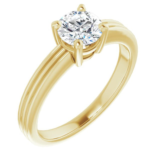 10K Yellow Gold Customizable Round Cut Solitaire with Double-Grooved Band