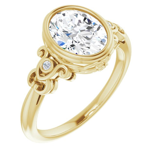 10K Yellow Gold Customizable 5-stone Design with Oval Cut Center and Quad Round-Bezel Accents