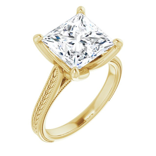 10K Yellow Gold Customizable Princess/Square Cut Solitaire with Wheat-inspired Band 