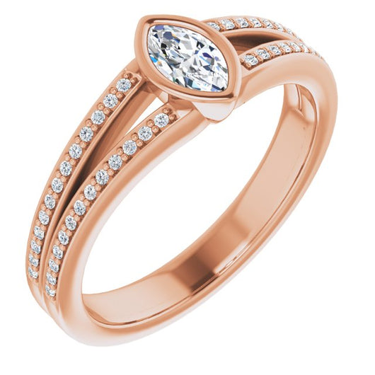 10K Rose Gold Customizable Bezel-set Marquise Cut Design with Split Shared Prong Band