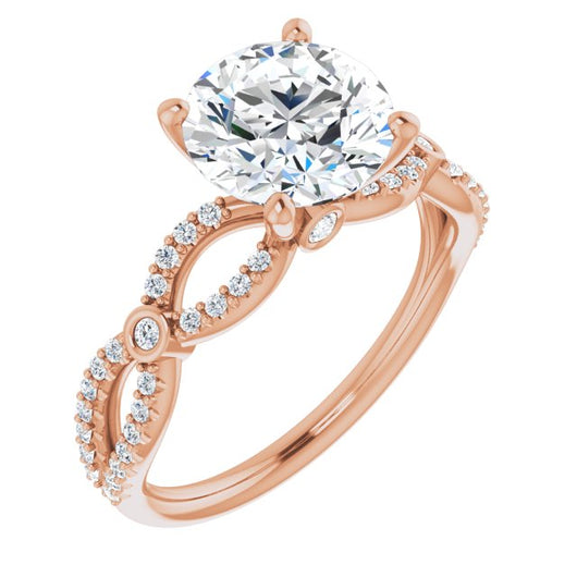 14K Rose Gold Customizable Round Cut Design with Infinity-inspired Split Pavé Band and Bezel Peekaboo Accents