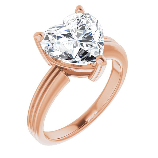 10K Rose Gold Customizable Heart Cut Solitaire with Double-Grooved Band