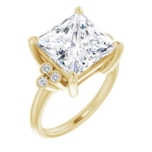 10K Yellow Gold Customizable 7-stone Princess/Square Cut Center with Round-Bezel Side Stones