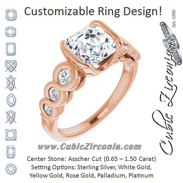 Cubic Zirconia Engagement Ring- The Destiny (Customizable 7-stone Asscher Cut Design with Interlocking Infinity Band)