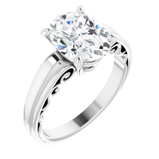 10K White Gold Customizable Oval Cut Solitaire