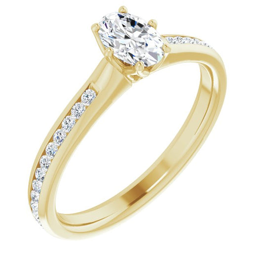 10K Yellow Gold Customizable 6-prong Oval Cut Design with Round Channel Accents