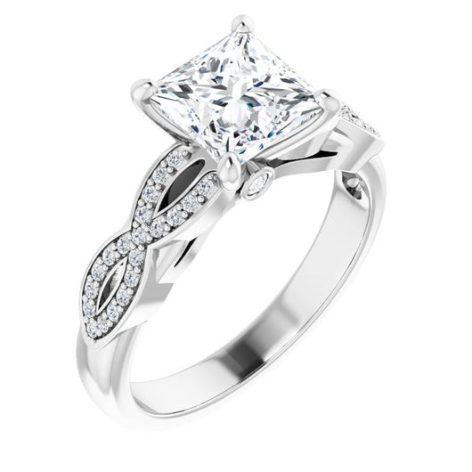 10K White Gold Customizable Princess/Square Cut Design featuring Infinity Pavé Band and Round-Bezel Peekaboos