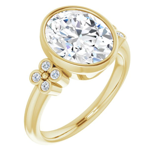 10K Yellow Gold Customizable 9-stone Bezel-set Oval Cut Design with Quad Round Bezel Side Stones Each Side