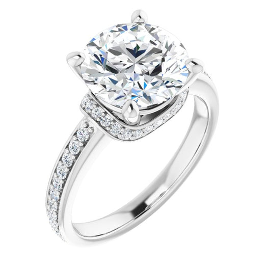 10K White Gold Customizable Round Cut Setting with Organic Under-halo & Shared Prong Band