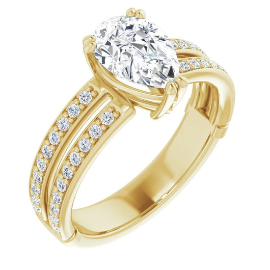 10K Yellow Gold Customizable Pear Cut Design featuring Split Band with Accents