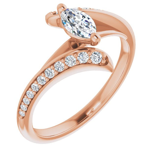 10K Rose Gold Customizable Marquise Cut Style with Artisan Bypass and Shared Prong Band