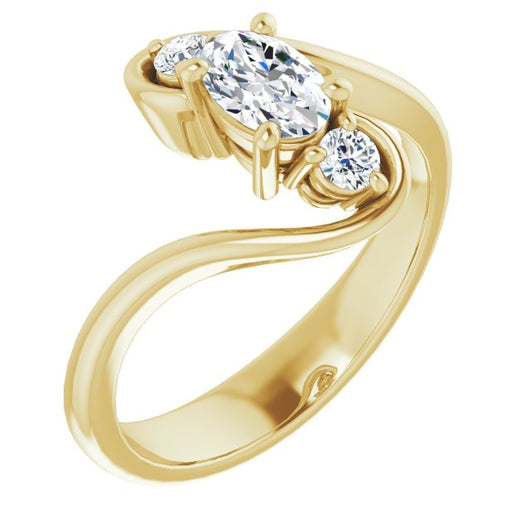 10K Yellow Gold Customizable 3-stone Oval Cut Setting featuring Artisan Bypass