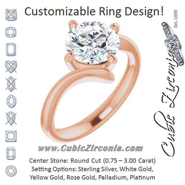 Cubic Zirconia Engagement Ring- The Alva (Customizable Round Cut Solitaire with Thin, Bypass-style Band)